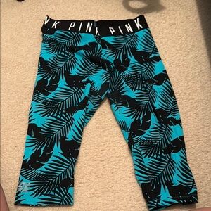 PINK Victoria's Secret Blue and Black Tropical Leggings